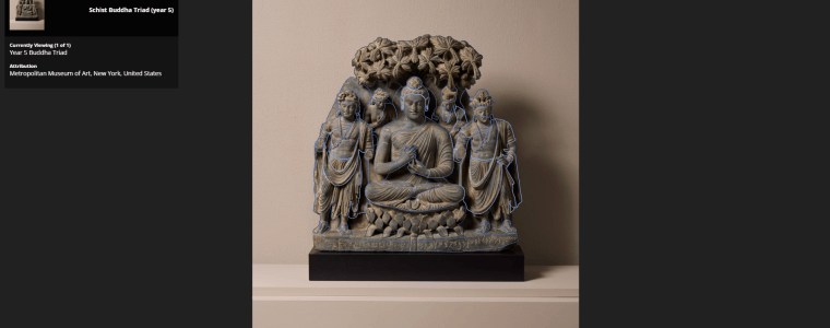 An annotated image shown in Glycerine Viewer: the Buddha Triad.